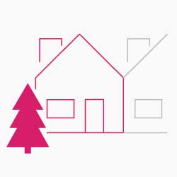 Makrolage Icon: Baum steht vor Wohnung, um die Nachbarschaft darzustellen